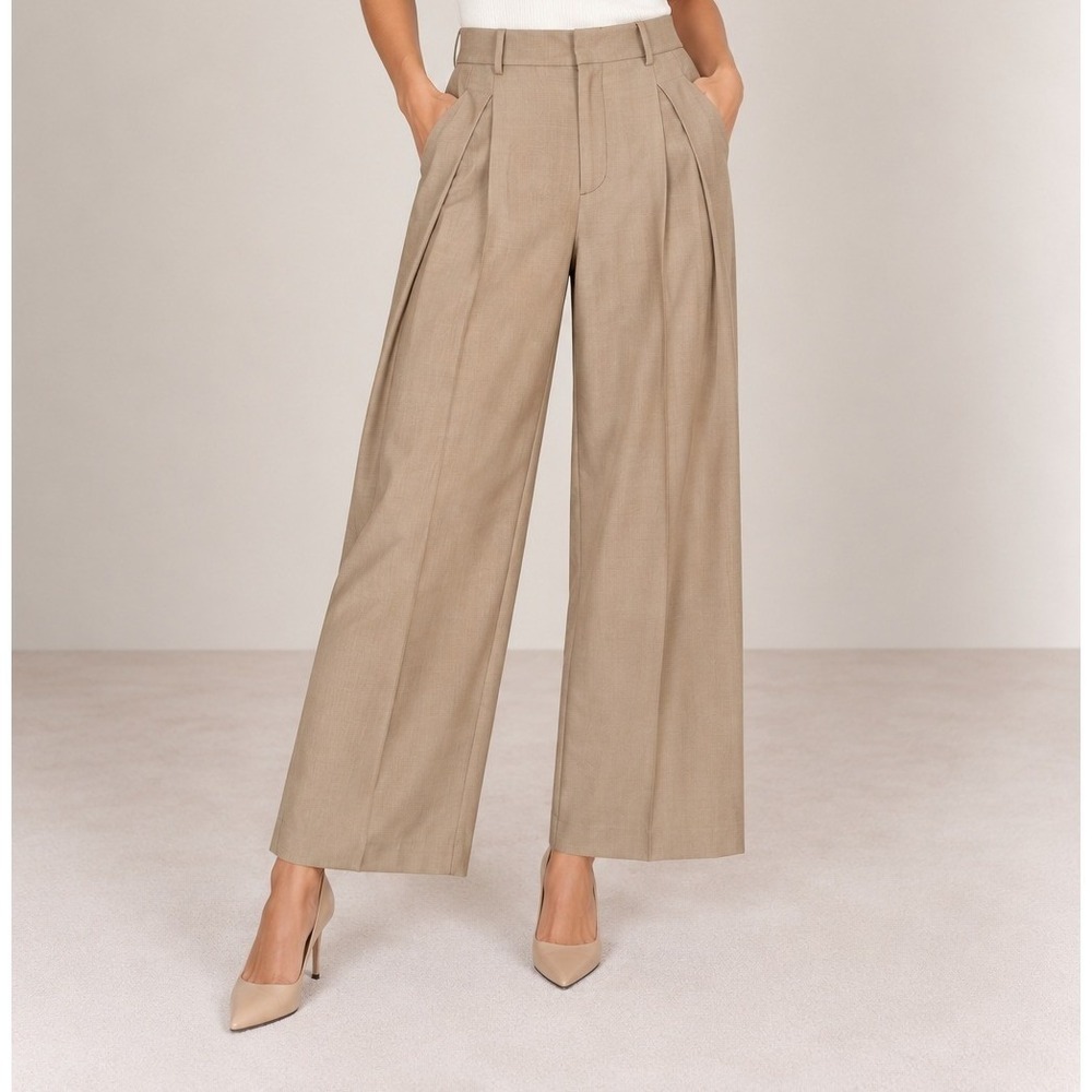 Madewell The Harlow Super Wide Leg Tan Pleated High Rise Trouser Pants P10